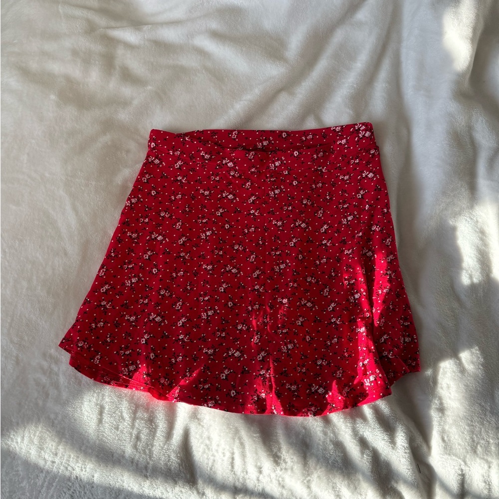 Boohoo red floral skirt